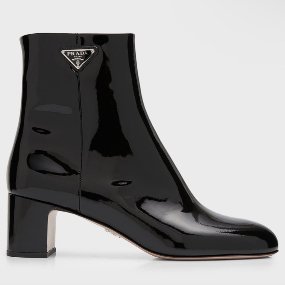 Prada Black Patent Leather Ankle Boots